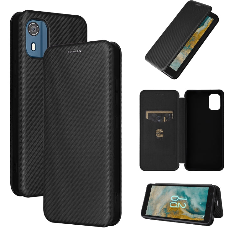 Carbon Fiber Texture Flip Leather Phone Case – Card Slot, Flip, Leather, For Nokia C32, For Nokia C12 / C12 Pro / C12 Plus, For Nokia C02 For Nokia C02 Black