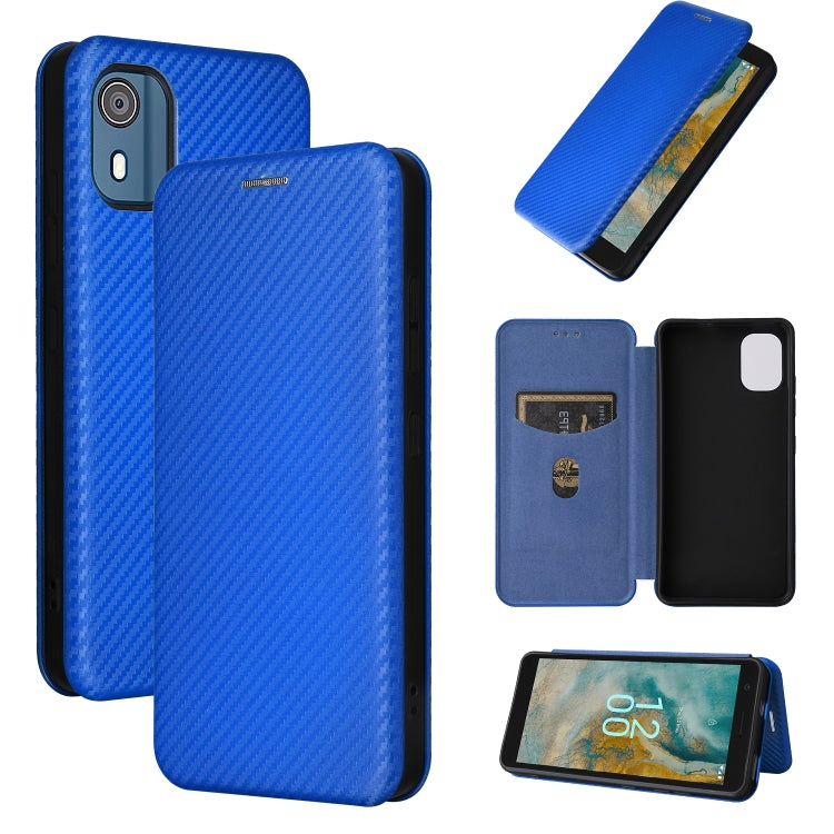 Carbon Fiber Texture Flip Leather Phone Case – Card Slot, Flip, Leather, For Nokia C32, For Nokia C12 / C12 Pro / C12 Plus, For Nokia C02 For Nokia C02 Blue