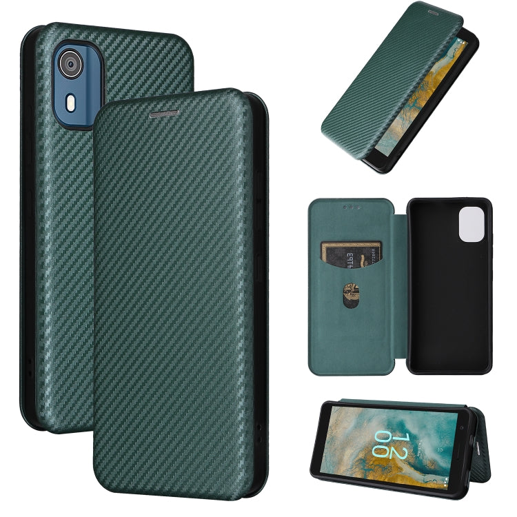 Carbon Fiber Texture Flip Leather Phone Case – Card Slot, Flip, Leather, For Nokia C32, For Nokia C12 / C12 Pro / C12 Plus, For Nokia C02 For Nokia C02 Green
