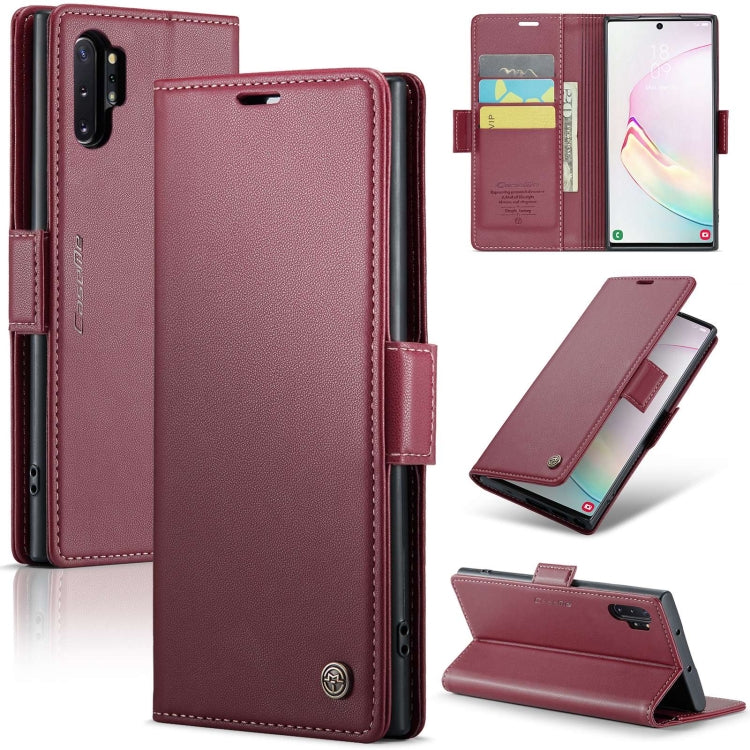 CaseMe 023 Butterfly Buckle Litchi Texture RFID Anti-theft Leather Phone Case – Card Slot, Leather, TPU, For Samsung Galaxy A70/A70s, For Samsung Galaxy A20/A30/M10s, For Samsung Galaxy A30s / A50s / A50, For Samsung Galaxy Note10+ For Samsung Galaxy Note10+ Wine Red