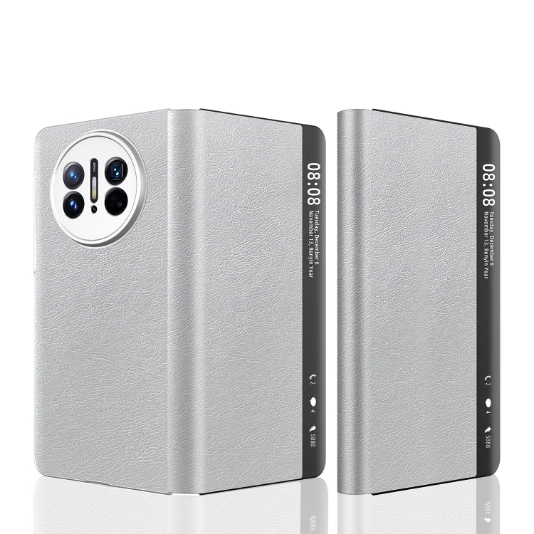 Retro Magnetic Side Window View Leather Smart Phone Case – Magnetic, Leather, For Huawei Mate X3 For Huawei Mate X3 Silver
