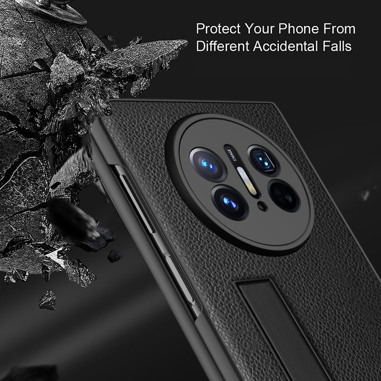 Litchi Texture Integrated Shockproof Phone Case with Holder – Shockproof, For Huawei Mate X3