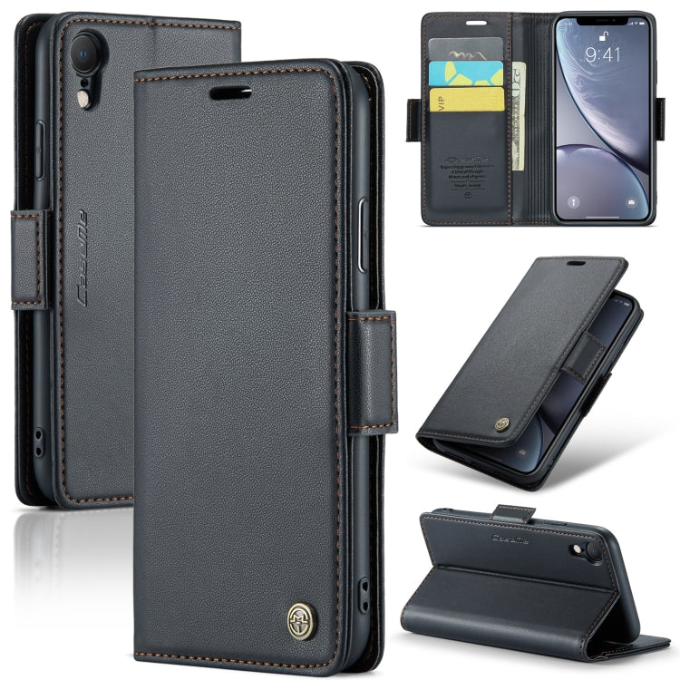 CaseMe 023 Butterfly Buckle Litchi Texture RFID Anti-theft Leather Phone Case – Card Slot, Leather, TPU, For iPhone XR, For iPhone SE 2022/SE 2020/6/7/8, For iPhone 6 Plus/7 Plus/8 Plus For iPhone XR Black