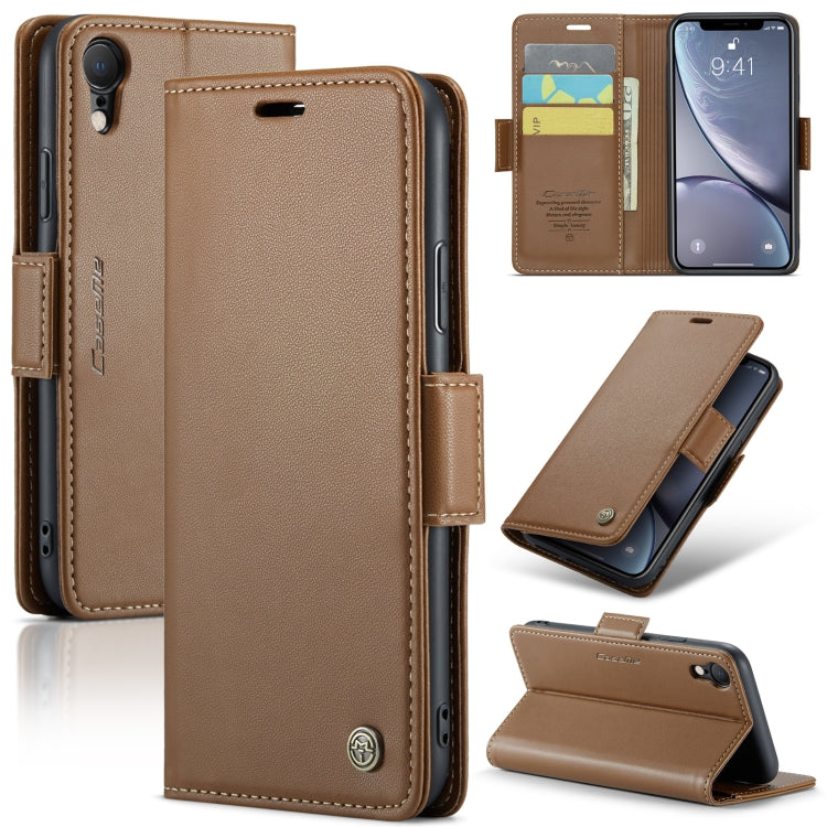CaseMe 023 Butterfly Buckle Litchi Texture RFID Anti-theft Leather Phone Case – Card Slot, Leather, TPU, For iPhone XR, For iPhone SE 2022/SE 2020/6/7/8, For iPhone 6 Plus/7 Plus/8 Plus For iPhone XR Brown