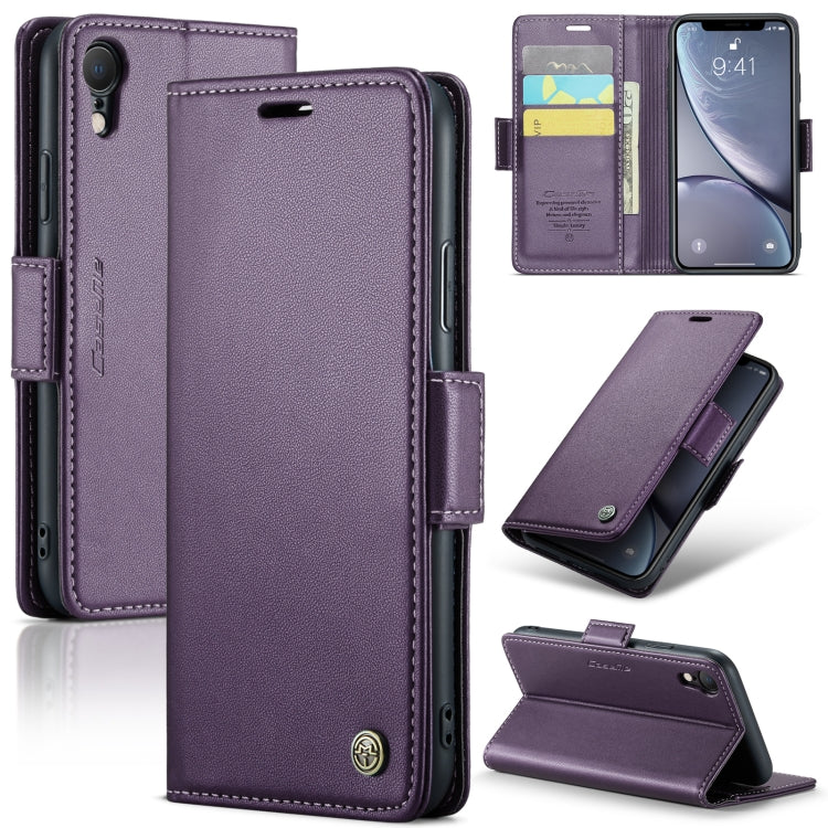 CaseMe 023 Butterfly Buckle Litchi Texture RFID Anti-theft Leather Phone Case – Card Slot, Leather, TPU, For iPhone XR, For iPhone SE 2022/SE 2020/6/7/8, For iPhone 6 Plus/7 Plus/8 Plus For iPhone XR Pearly Purple