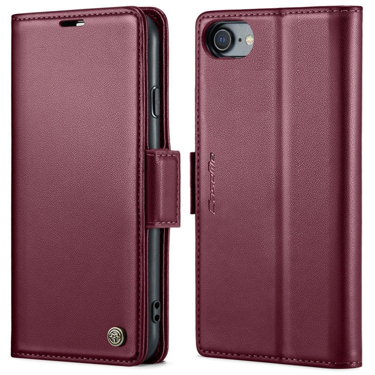 CaseMe 023 Butterfly Buckle Litchi Texture RFID Anti-theft Leather Phone Case – Card Slot, Leather, TPU, For iPhone XR, For iPhone SE 2022/SE 2020/6/7/8, For iPhone 6 Plus/7 Plus/8 Plus For iPhone SE 2022 SE 2020 6 7 8 Wine Red
