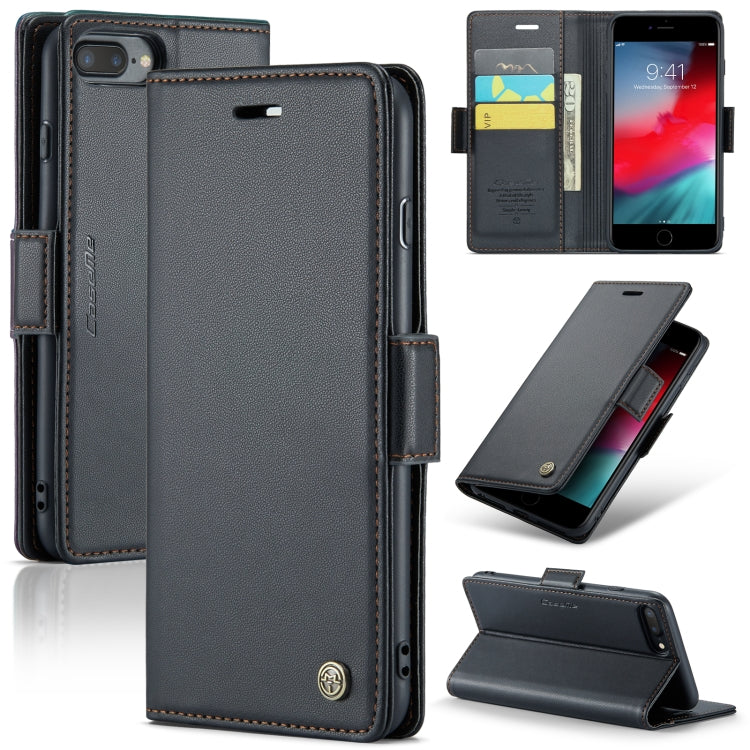 CaseMe 023 Butterfly Buckle Litchi Texture RFID Anti-theft Leather Phone Case – Card Slot, Leather, TPU, For iPhone XR, For iPhone SE 2022/SE 2020/6/7/8, For iPhone 6 Plus/7 Plus/8 Plus For iPhone 6 Plus 7 Plus 8 Plus Black