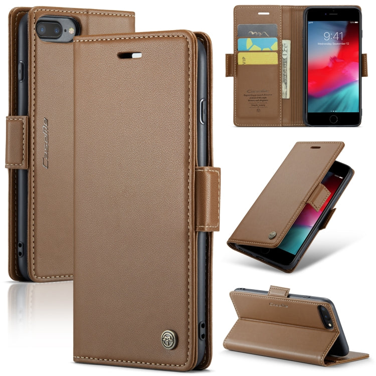 CaseMe 023 Butterfly Buckle Litchi Texture RFID Anti-theft Leather Phone Case – Card Slot, Leather, TPU, For iPhone XR, For iPhone SE 2022/SE 2020/6/7/8, For iPhone 6 Plus/7 Plus/8 Plus For iPhone 6 Plus 7 Plus 8 Plus Brown