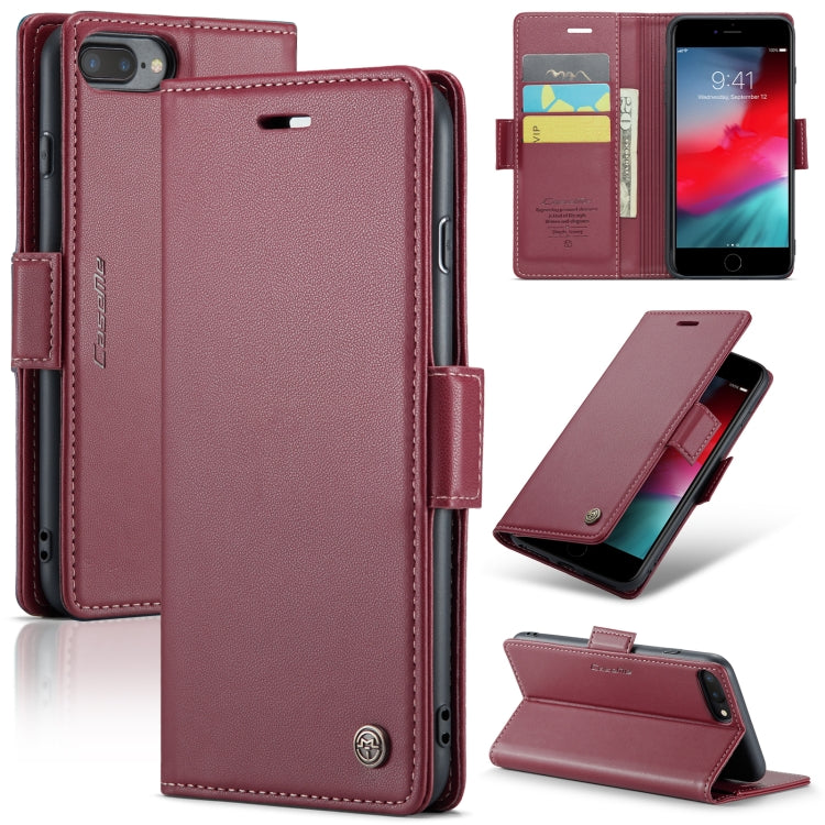 CaseMe 023 Butterfly Buckle Litchi Texture RFID Anti-theft Leather Phone Case – Card Slot, Leather, TPU, For iPhone XR, For iPhone SE 2022/SE 2020/6/7/8, For iPhone 6 Plus/7 Plus/8 Plus For iPhone 6 Plus 7 Plus 8 Plus Wine Red