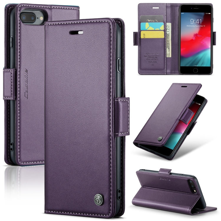CaseMe 023 Butterfly Buckle Litchi Texture RFID Anti-theft Leather Phone Case – Card Slot, Leather, TPU, For iPhone XR, For iPhone SE 2022/SE 2020/6/7/8, For iPhone 6 Plus/7 Plus/8 Plus For iPhone 6 Plus 7 Plus 8 Plus Pearly Purple