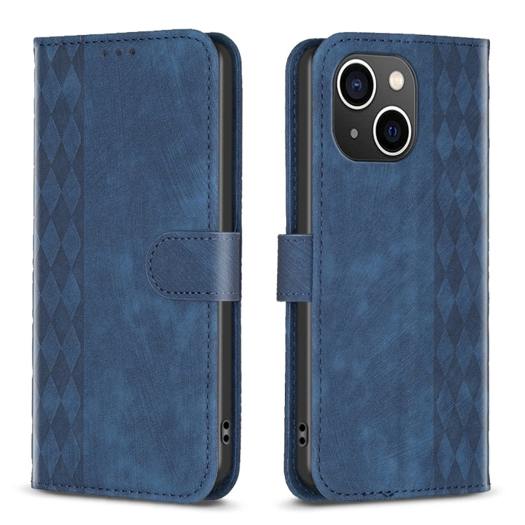 Plaid Embossed Leather Phone Case – Wear-resistant, Card Slot, Kickstand, For iPhone 15 Pro Max, For iPhone 14, For iPhone 14 Plus, For iPhone 14 Pro For iPhone 14 Blue