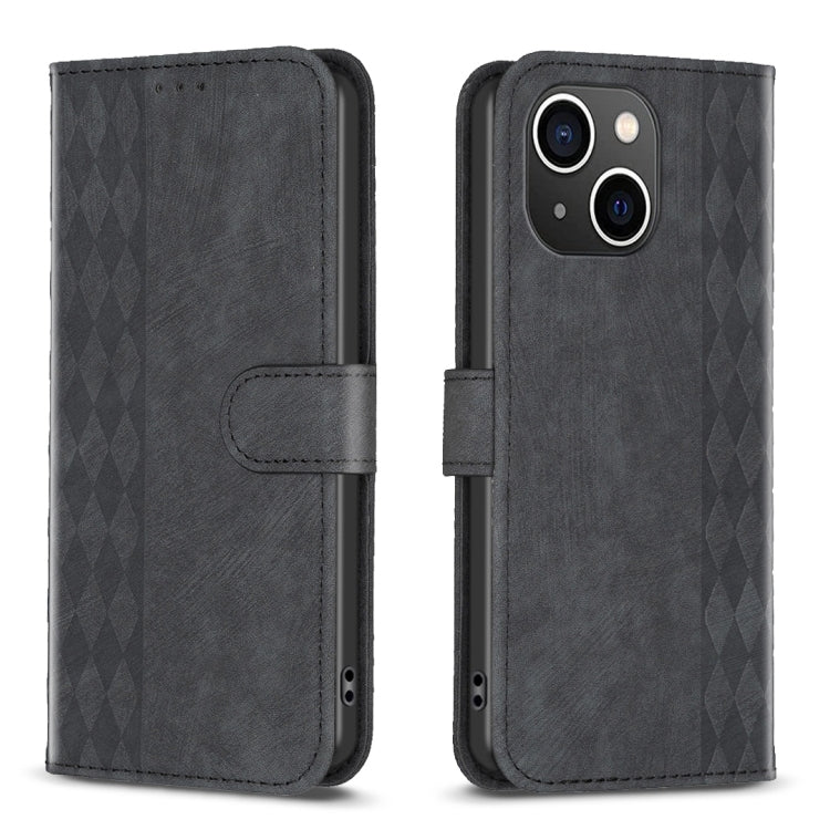 Plaid Embossed Leather Phone Case – Wear-resistant, Card Slot, Kickstand, For iPhone 15 Pro Max, For iPhone 14, For iPhone 14 Plus, For iPhone 14 Pro For iPhone 14 Black