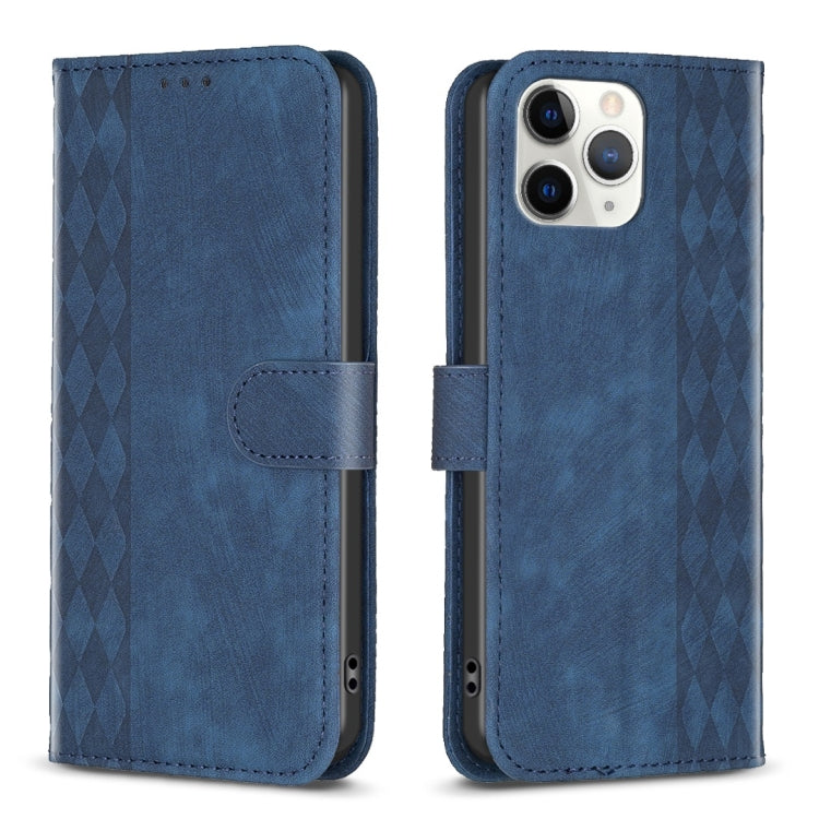 Plaid Embossed Leather Phone Case – Wear-resistant, Card Slot, Kickstand, For iPhone 15 Plus, For iPhone 11 Pro, For iPhone 11 Pro Max, For iPhone X / XS For iPhone 11 Pro Blue