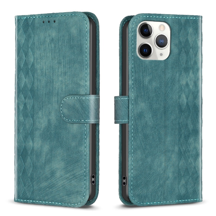 Plaid Embossed Leather Phone Case – Wear-resistant, Card Slot, Kickstand, For iPhone 15 Plus, For iPhone 11 Pro, For iPhone 11 Pro Max, For iPhone X / XS For iPhone 11 Pro Green