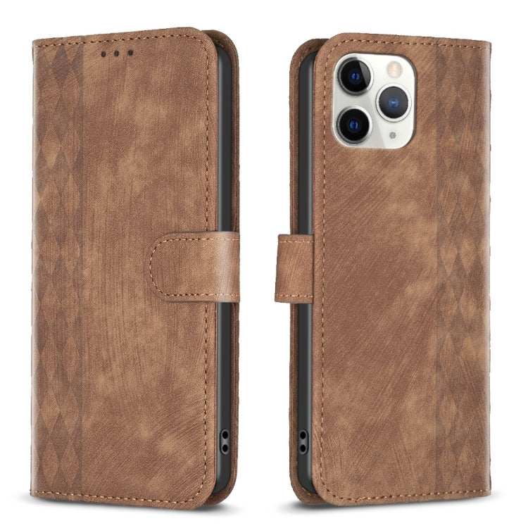 Plaid Embossed Leather Phone Case – Wear-resistant, Card Slot, Kickstand, For iPhone 15 Plus, For iPhone 11 Pro, For iPhone 11 Pro Max, For iPhone X / XS For iPhone 11 Pro Max Brown