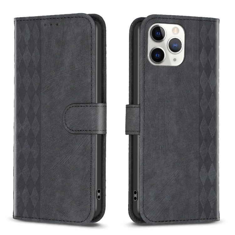 Plaid Embossed Leather Phone Case – Wear-resistant, Card Slot, Kickstand, For iPhone 15 Plus, For iPhone 11 Pro, For iPhone 11 Pro Max, For iPhone X / XS For iPhone 11 Pro Max Black