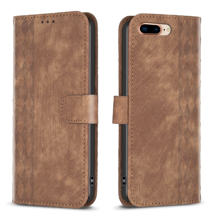 Plaid Embossed Leather Phone Case, For iPhone 7 Plus / 8 Plus For iPhone 7 Plus 8 Plus Brown
