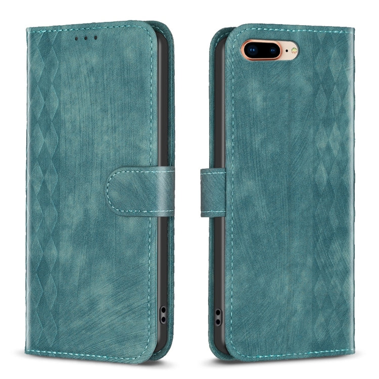 Plaid Embossed Leather Phone Case – Wear-resistant, Card Slot, Kickstand, For iPhone 7 Plus / 8 Plus For iPhone 7 Plus 8 Plus Green