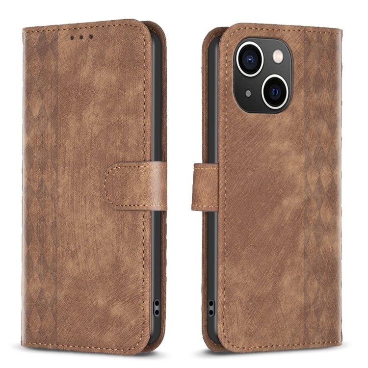 Plaid Embossed Leather Phone Case, For iPhone 15 Plus, For iPhone 11 Pro, For iPhone 11 Pro Max, For iPhone X / XS For iPhone 15 Plus Brown