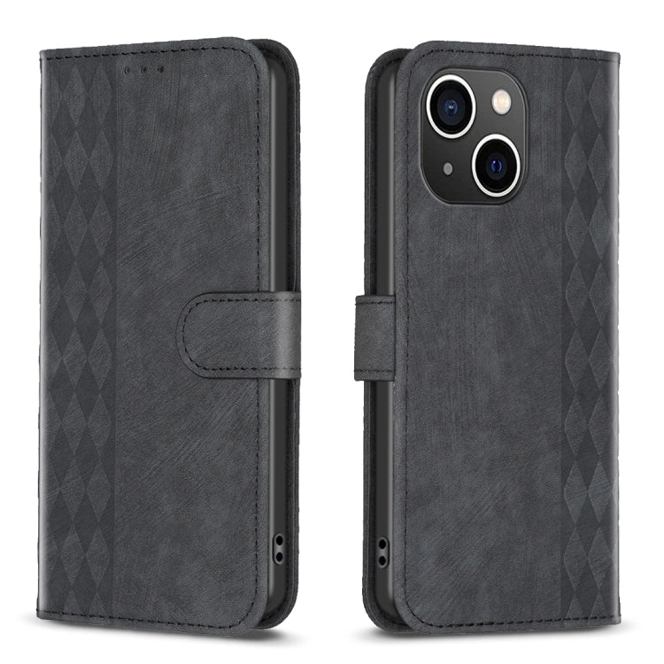 Plaid Embossed Leather Phone Case – Wear-resistant, Card Slot, Kickstand, For iPhone 15 Plus, For iPhone 11 Pro, For iPhone 11 Pro Max, For iPhone X / XS For iPhone 15 Plus Black