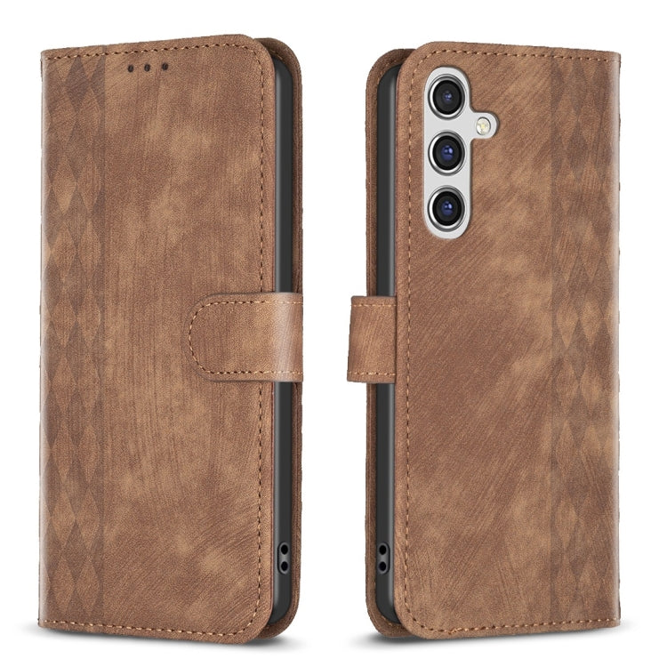 Plaid Embossed Leather Phone Case – Wear-resistant, Card Slot, Kickstand, For Samsung Galaxy A14 4G/5G, For Samsung Galaxy A22 4G, For Samsung Galaxy A23, For Samsung Galaxy A24 4G For Samsung Galaxy A14 4G 5G Brown