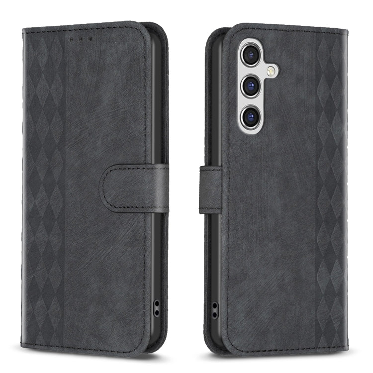 Plaid Embossed Leather Phone Case – Wear-resistant, Card Slot, Kickstand, For Samsung Galaxy A14 4G/5G, For Samsung Galaxy A22 4G, For Samsung Galaxy A23, For Samsung Galaxy A24 4G For Samsung Galaxy A14 4G 5G Black