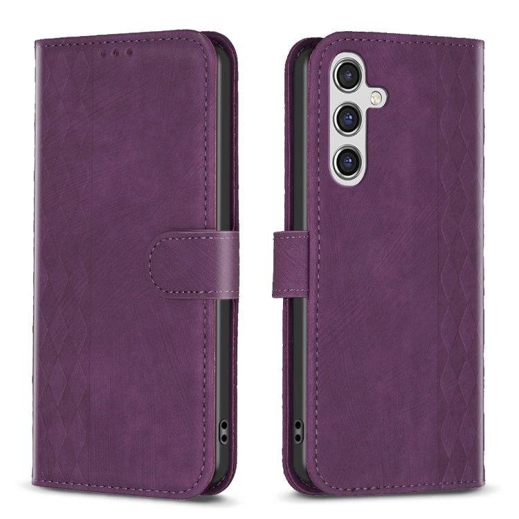 Plaid Embossed Leather Phone Case – Wear-resistant, Card Slot, Kickstand, For Samsung Galaxy A14 4G/5G, For Samsung Galaxy A22 4G, For Samsung Galaxy A23, For Samsung Galaxy A24 4G For Samsung Galaxy A14 4G 5G Purple