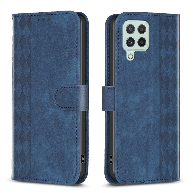 Plaid Embossed Leather Phone Case – Wear-resistant, Card Slot, Kickstand, For Samsung Galaxy A14 4G/5G, For Samsung Galaxy A22 4G, For Samsung Galaxy A23, For Samsung Galaxy A24 4G For Samsung Galaxy A22 4G Blue