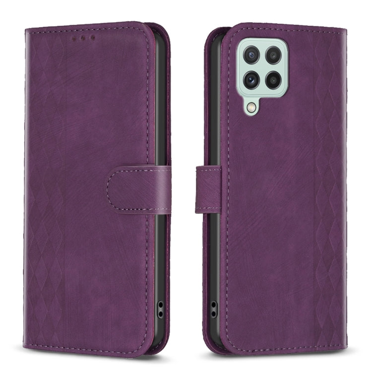 Plaid Embossed Leather Phone Case – Wear-resistant, Card Slot, Kickstand, For Samsung Galaxy A14 4G/5G, For Samsung Galaxy A22 4G, For Samsung Galaxy A23, For Samsung Galaxy A24 4G For Samsung Galaxy A22 4G Purple