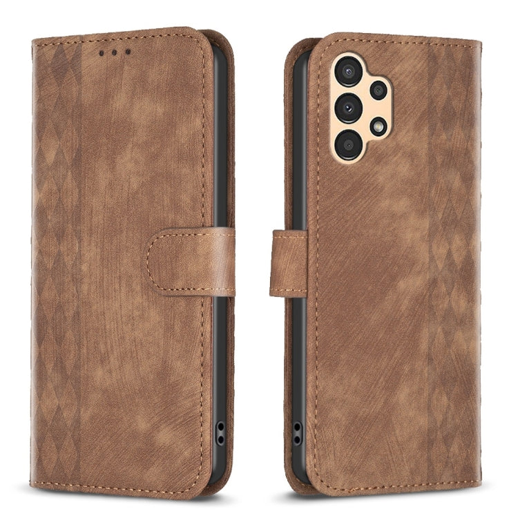 Plaid Embossed Leather Phone Case – Wear-resistant, Card Slot, Kickstand, For Samsung Galaxy A14 4G/5G, For Samsung Galaxy A22 4G, For Samsung Galaxy A23, For Samsung Galaxy A24 4G For Samsung Galaxy A23 Brown