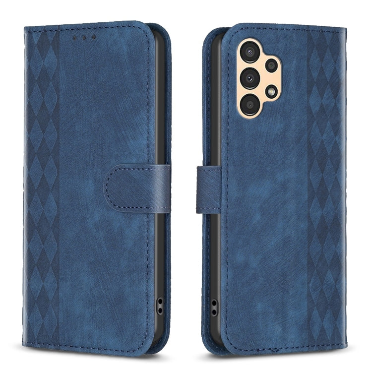 Plaid Embossed Leather Phone Case – Wear-resistant, Card Slot, Kickstand, For Samsung Galaxy A14 4G/5G, For Samsung Galaxy A22 4G, For Samsung Galaxy A23, For Samsung Galaxy A24 4G For Samsung Galaxy A23 Blue