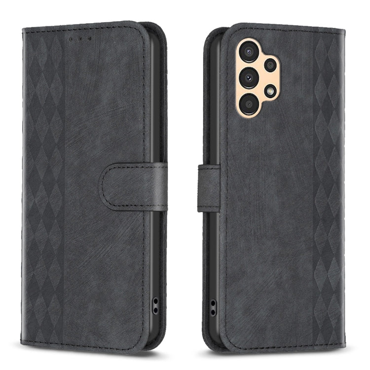 Plaid Embossed Leather Phone Case – Wear-resistant, Card Slot, Kickstand, For Samsung Galaxy A14 4G/5G, For Samsung Galaxy A22 4G, For Samsung Galaxy A23, For Samsung Galaxy A24 4G For Samsung Galaxy A23 Black
