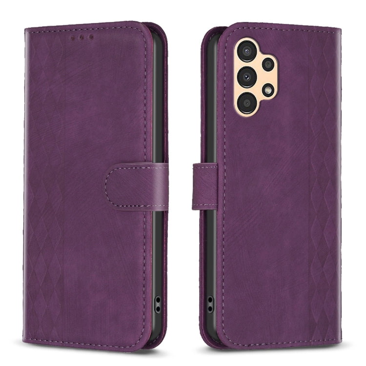 Plaid Embossed Leather Phone Case – Wear-resistant, Card Slot, Kickstand, For Samsung Galaxy A14 4G/5G, For Samsung Galaxy A22 4G, For Samsung Galaxy A23, For Samsung Galaxy A24 4G For Samsung Galaxy A23 Purple