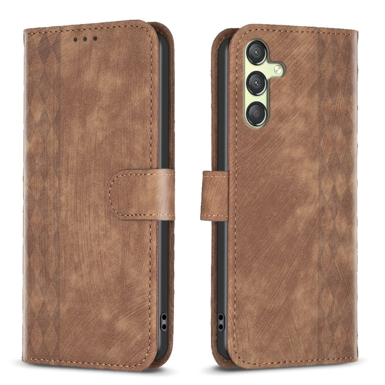 Plaid Embossed Leather Phone Case – Wear-resistant, Card Slot, Kickstand, For Samsung Galaxy A14 4G/5G, For Samsung Galaxy A22 4G, For Samsung Galaxy A23, For Samsung Galaxy A24 4G For Samsung Galaxy A24 4G Brown