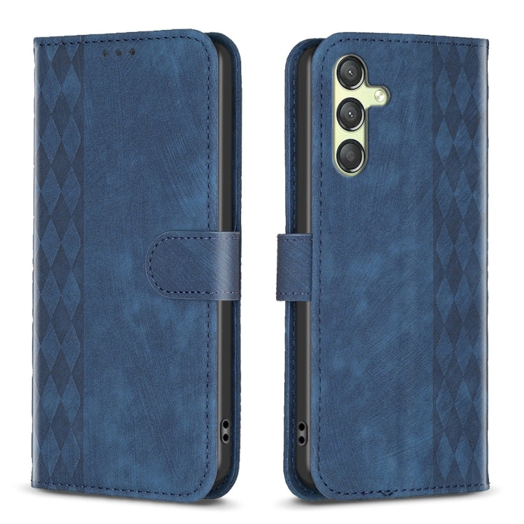 Plaid Embossed Leather Phone Case – Wear-resistant, Card Slot, Kickstand, For Samsung Galaxy A14 4G/5G, For Samsung Galaxy A22 4G, For Samsung Galaxy A23, For Samsung Galaxy A24 4G For Samsung Galaxy A24 4G Blue