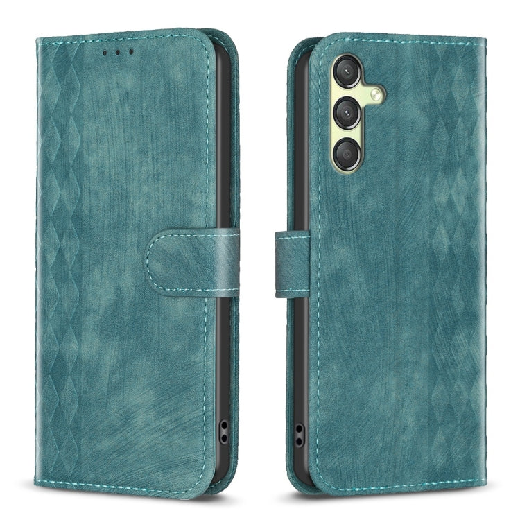 Plaid Embossed Leather Phone Case – Wear-resistant, Card Slot, Kickstand, For Samsung Galaxy A14 4G/5G, For Samsung Galaxy A22 4G, For Samsung Galaxy A23, For Samsung Galaxy A24 4G For Samsung Galaxy A24 4G Green