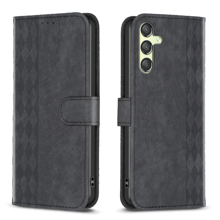 Plaid Embossed Leather Phone Case – Wear-resistant, Card Slot, Kickstand, For Samsung Galaxy A14 4G/5G, For Samsung Galaxy A22 4G, For Samsung Galaxy A23, For Samsung Galaxy A24 4G For Samsung Galaxy A24 4G Black