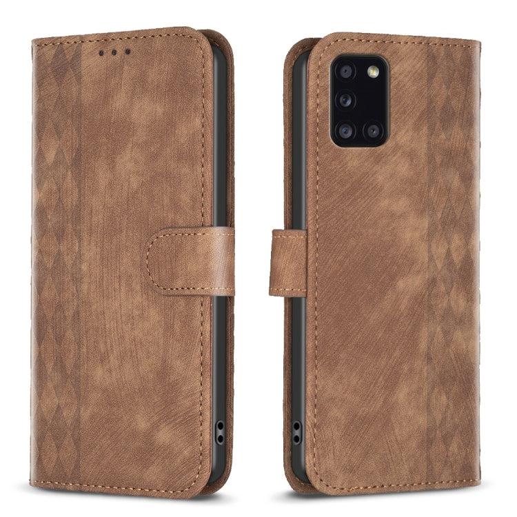 Plaid Embossed Leather Phone Case, For Samsung Galaxy A31, For Samsung Galaxy A32 4G, For Samsung Galaxy A32 5G, For Samsung Galaxy A33 For Samsung Galaxy A31 Brown
