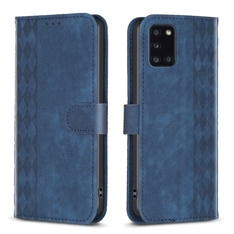 Plaid Embossed Leather Phone Case – Wear-resistant, Card Slot, Kickstand, For Samsung Galaxy A31, For Samsung Galaxy A32 4G, For Samsung Galaxy A32 5G, For Samsung Galaxy A33 For Samsung Galaxy A31 Blue