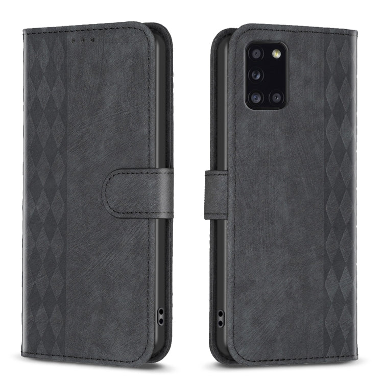 Plaid Embossed Leather Phone Case – Wear-resistant, Card Slot, Kickstand, For Samsung Galaxy A31, For Samsung Galaxy A32 4G, For Samsung Galaxy A32 5G, For Samsung Galaxy A33 For Samsung Galaxy A31 Black
