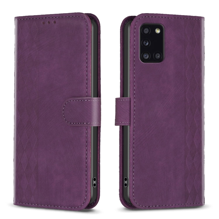 Plaid Embossed Leather Phone Case – Wear-resistant, Card Slot, Kickstand, For Samsung Galaxy A31, For Samsung Galaxy A32 4G, For Samsung Galaxy A32 5G, For Samsung Galaxy A33 For Samsung Galaxy A31 Purple