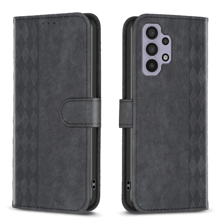 Plaid Embossed Leather Phone Case – Wear-resistant, Card Slot, Kickstand, For Samsung Galaxy A31, For Samsung Galaxy A32 4G, For Samsung Galaxy A32 5G, For Samsung Galaxy A33 For Samsung Galaxy A32 4G Black