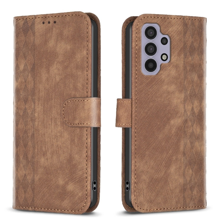 Plaid Embossed Leather Phone Case – Wear-resistant, Card Slot, Kickstand, For Samsung Galaxy A31, For Samsung Galaxy A32 4G, For Samsung Galaxy A32 5G, For Samsung Galaxy A33 For Samsung Galaxy A32 5G Brown