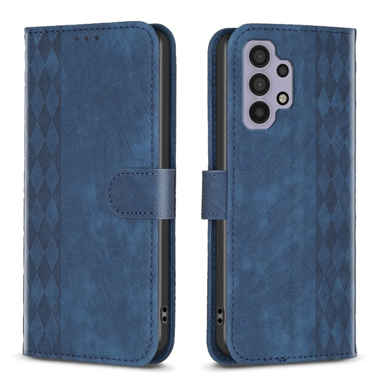 Plaid Embossed Leather Phone Case – Wear-resistant, Card Slot, Kickstand, For Samsung Galaxy A31, For Samsung Galaxy A32 4G, For Samsung Galaxy A32 5G, For Samsung Galaxy A33 For Samsung Galaxy A32 5G Blue