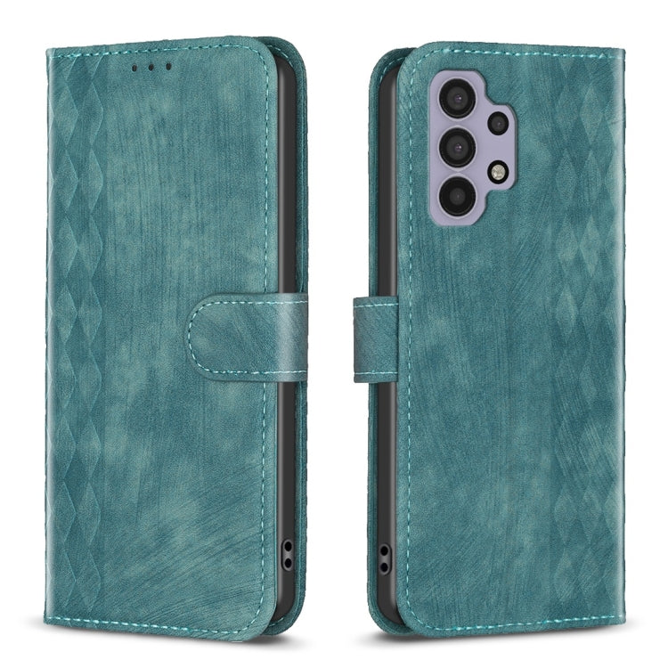 Plaid Embossed Leather Phone Case – Wear-resistant, Card Slot, Kickstand, For Samsung Galaxy A31, For Samsung Galaxy A32 4G, For Samsung Galaxy A32 5G, For Samsung Galaxy A33 For Samsung Galaxy A32 5G Green