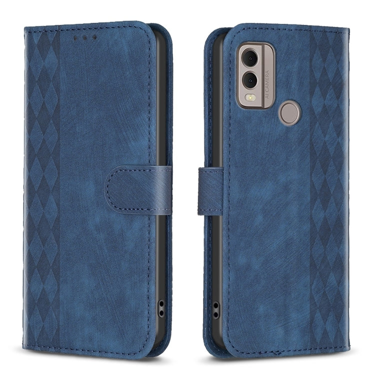 Plaid Embossed Leather Phone Case – Wear-resistant, Card Slot, Kickstand, For Nokia C12, For Nokia G42/G310, For Nokia C22, For Nokia C32 For Nokia C22 Blue