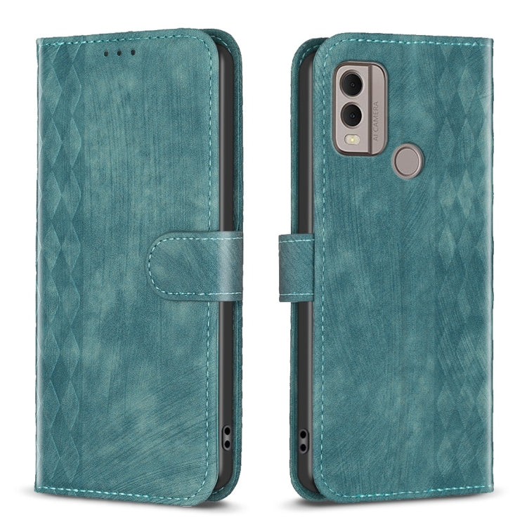 Plaid Embossed Leather Phone Case – Wear-resistant, Card Slot, Kickstand, For Nokia C12, For Nokia G42/G310, For Nokia C22, For Nokia C32 For Nokia C22 Green