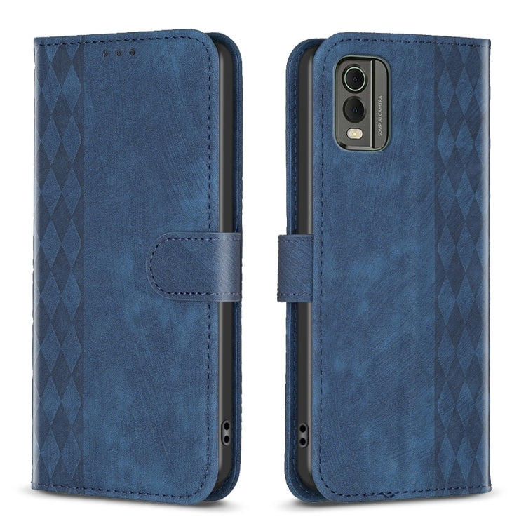Plaid Embossed Leather Phone Case – Wear-resistant, Card Slot, Kickstand, For Nokia C12, For Nokia G42/G310, For Nokia C22, For Nokia C32 For Nokia C32 Blue