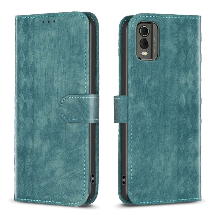 Plaid Embossed Leather Phone Case – Wear-resistant, Card Slot, Kickstand, For Nokia C12, For Nokia G42/G310, For Nokia C22, For Nokia C32 For Nokia C32 Green