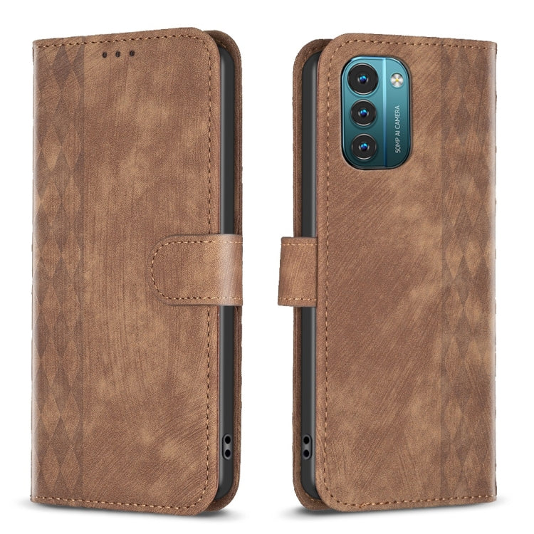 Plaid Embossed Leather Phone Case – Wear-resistant, Card Slot, Kickstand, For Nokia G21 / G11, For Nokia G22